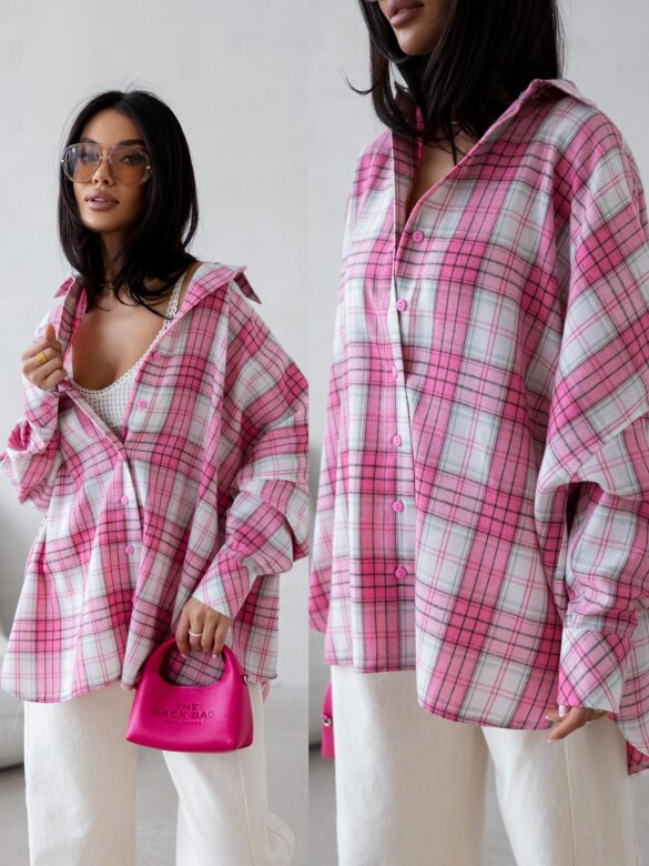 Koszula Easy Wear w kratę różowo-biała 