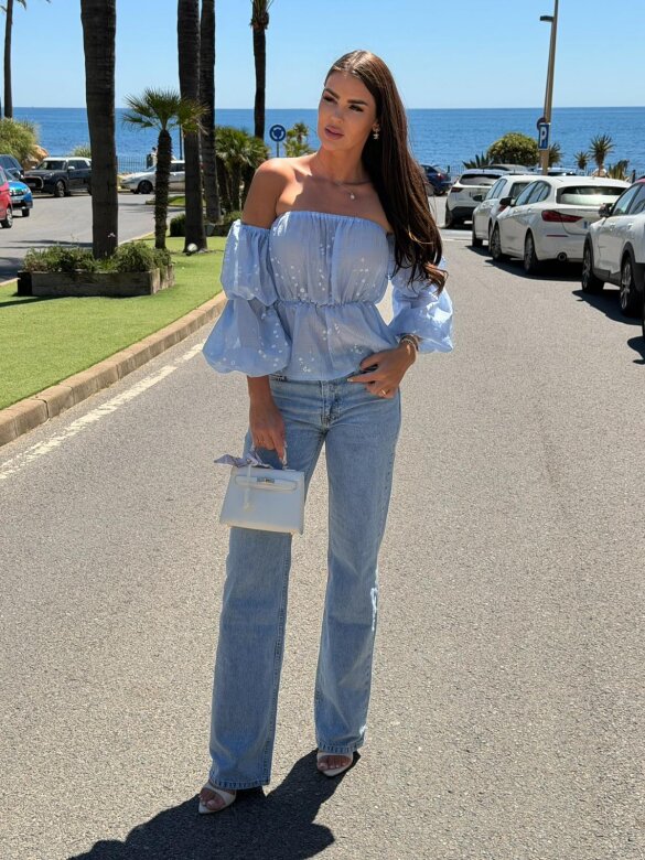 Bluzka Alira hiszpanka z wiskozy niebieska 