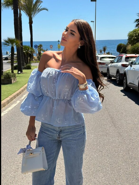 Bluzka Alira hiszpanka z wiskozy niebieska 