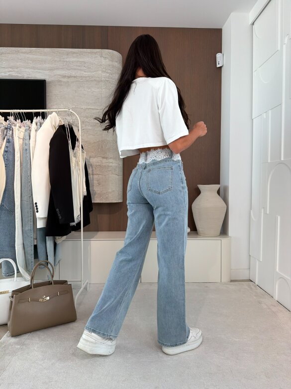 Spodnie Maine jeans z koronką niebieskie