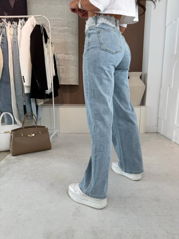 Spodnie Maine jeans z koronką niebieskie