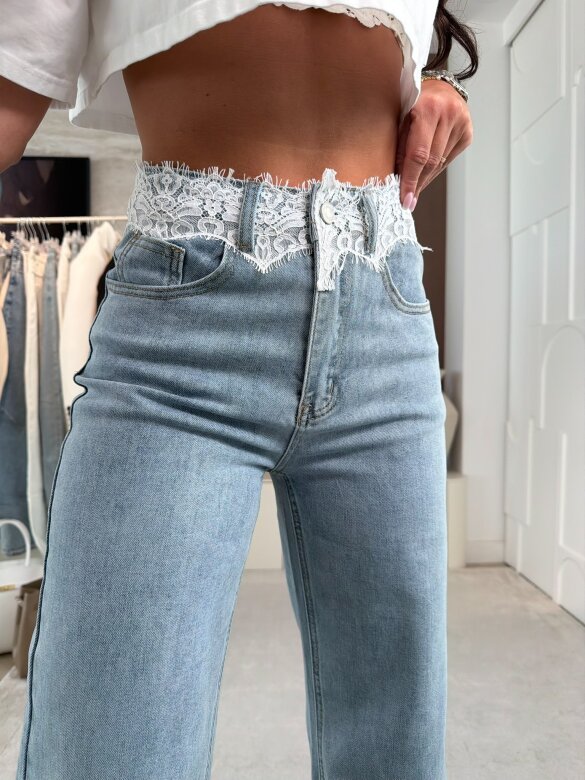 Spodnie Maine jeans z koronką niebieskie