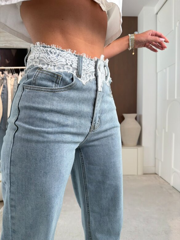 Spodnie Maine jeans z koronką niebieskie