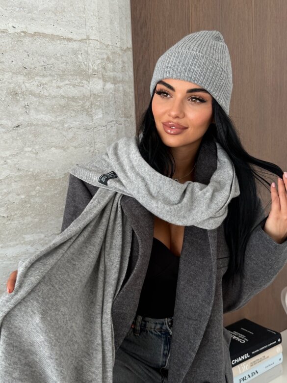 Szal Cashmere z wełną i kaszmirem szary 