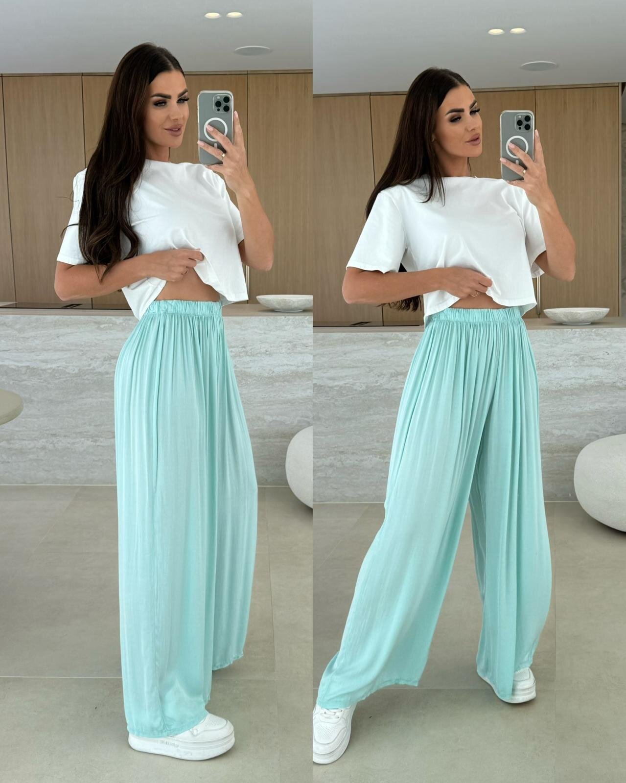 Trousers Marlene 100% viscose turquoise