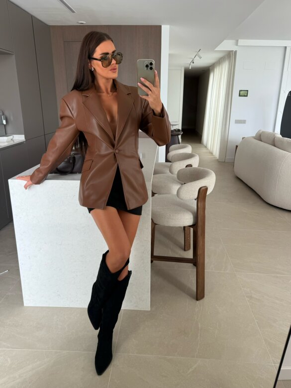 Marynarka Leonida eko skóra czekoladowa 