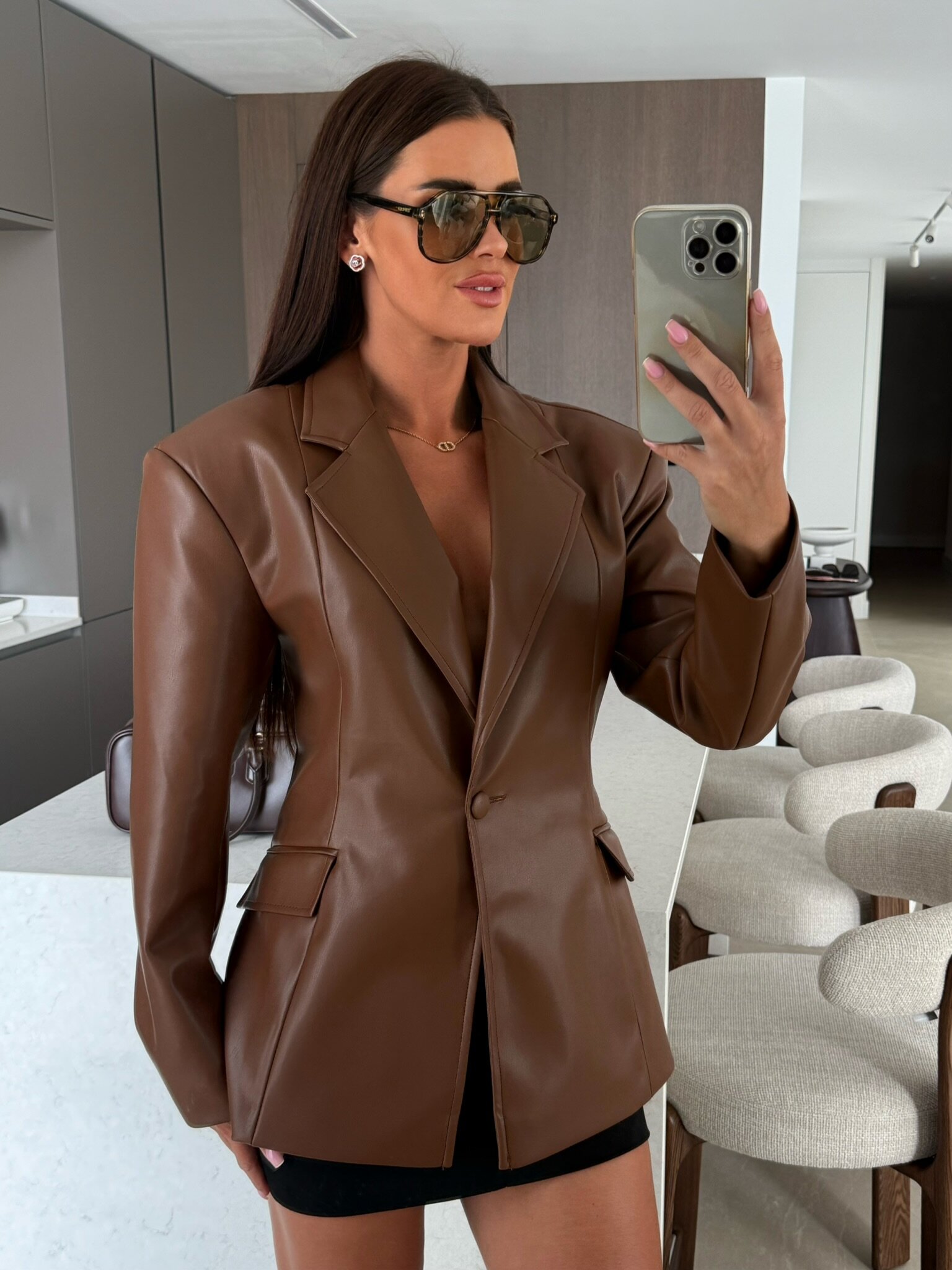 Marynarka Leonida eko skóra czekoladowa 