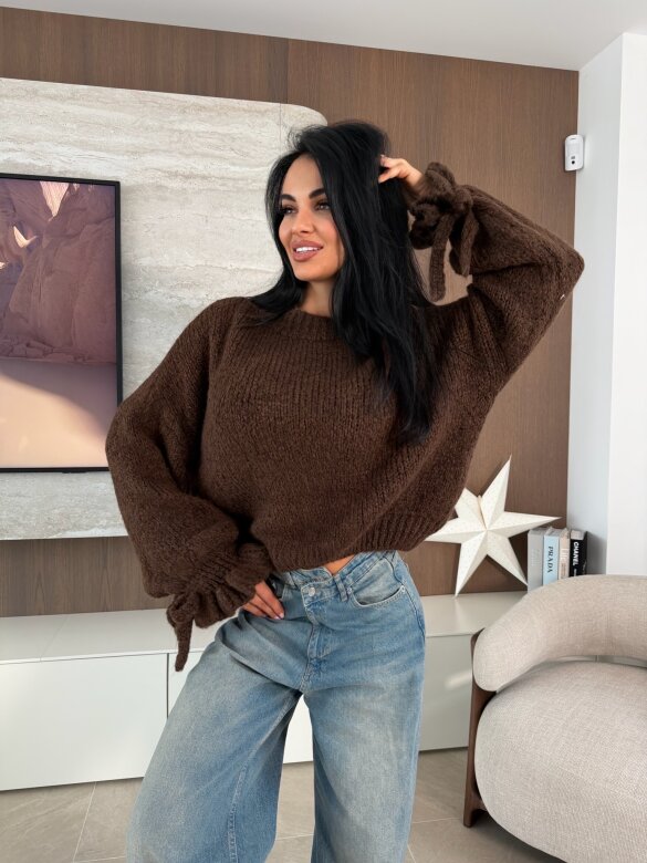 Sweter Soft Touch z wełną i moherem czekoladowy