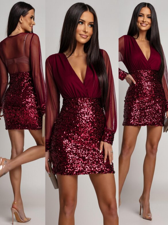 Sukienka Feranza z cekinami bordowa 