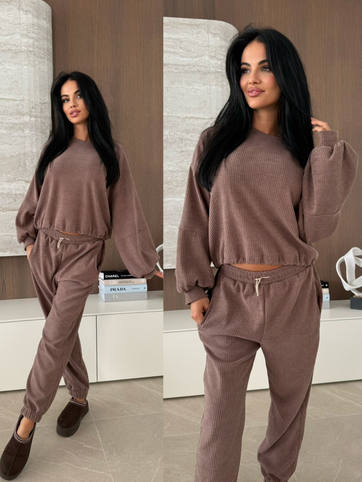 Komplet 2w1 Loreine sztruksowy brązowy 