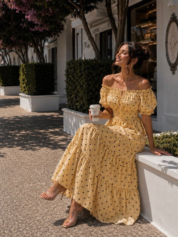 Dress Cattoria with viscose butter yellow 