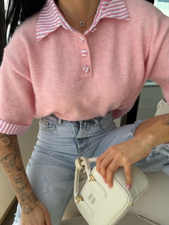 Sweter Luiz z wełną pudrowy