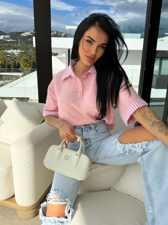 Sweter Luiz z wełną pudrowy