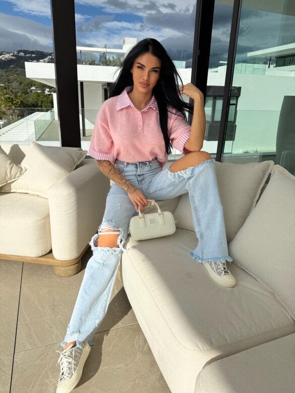 Sweter Luiz z wełną pudrowy