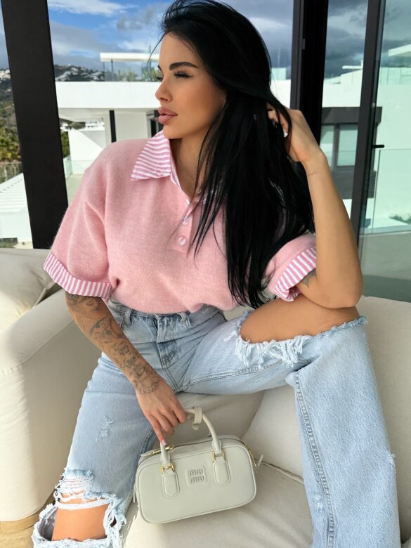 Sweter Luiz z wełną pudrowy