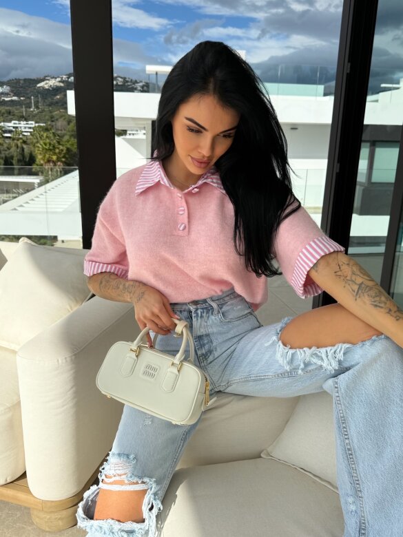 Sweter Luiz z wełną pudrowy