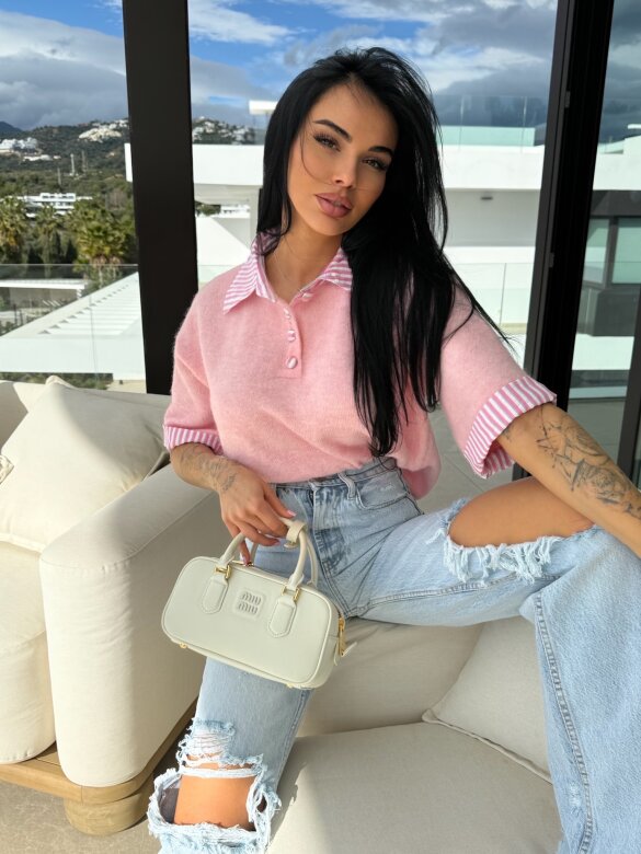 Sweter Luiz z wełną pudrowy