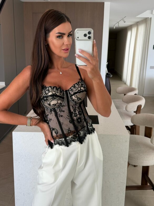 Gorset Palmera koronkowy czarno-beżowy