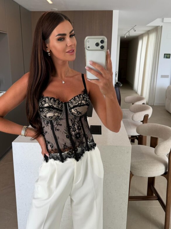 Gorset Palmera koronkowy czarno-beżowy