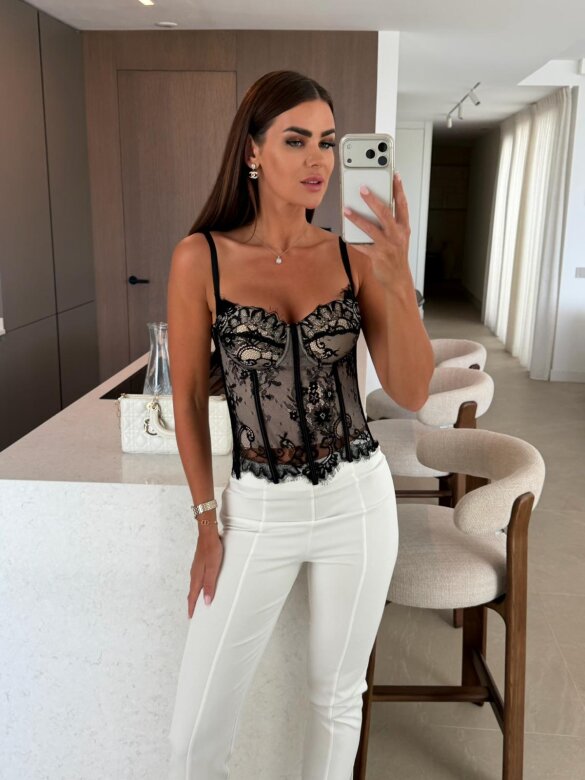 Gorset Palmera koronkowy czarno-beżowy