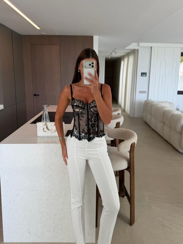 Gorset Palmera koronkowy czarno-beżowy