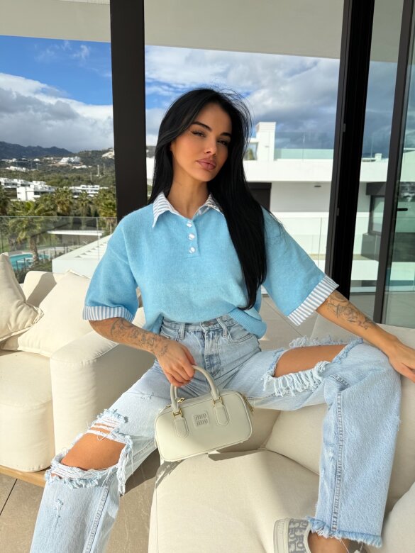 Sweter Luiz z wełną błękitny