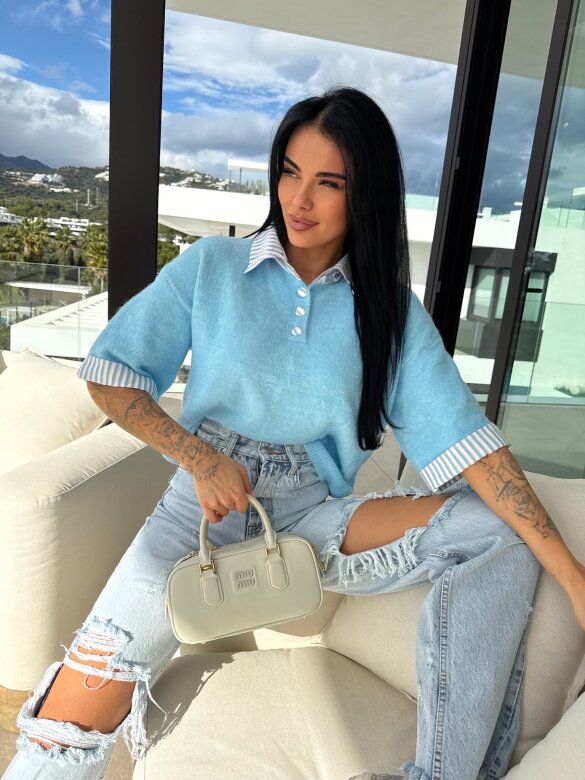 Sweter Luiz z wełną błękitny