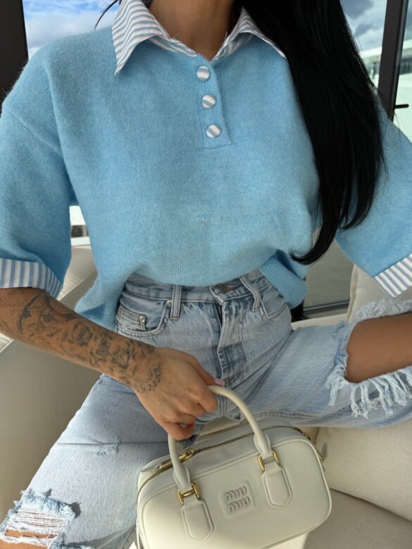 Sweter Luiz z wełną błękitny