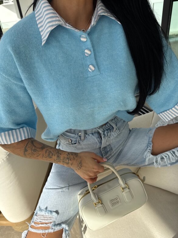 Sweter Luiz z wełną błękitny