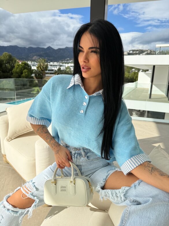 Sweter Luiz z wełną błękitny