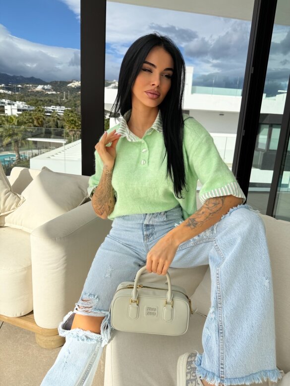 Sweter Luiz z wełną miętowy