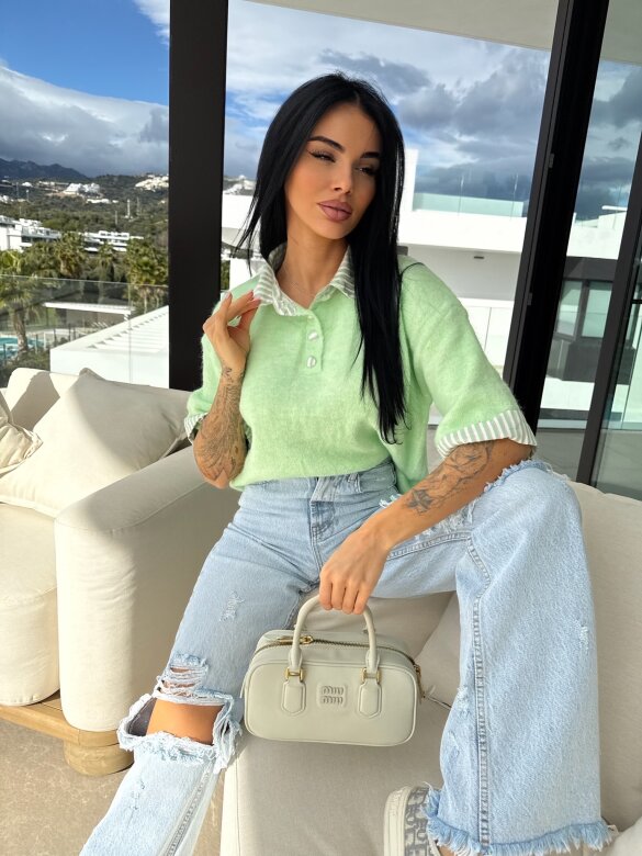 Sweter Luiz z wełną miętowy