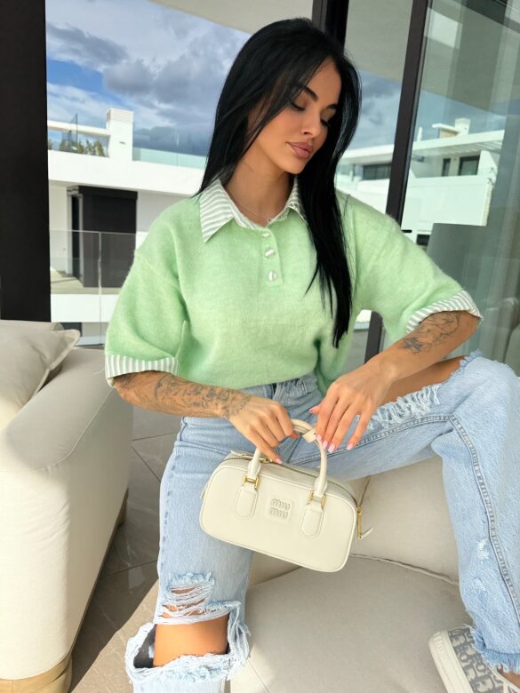 Sweter Luiz z wełną miętowy