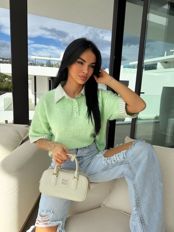 Sweter Luiz z wełną miętowy