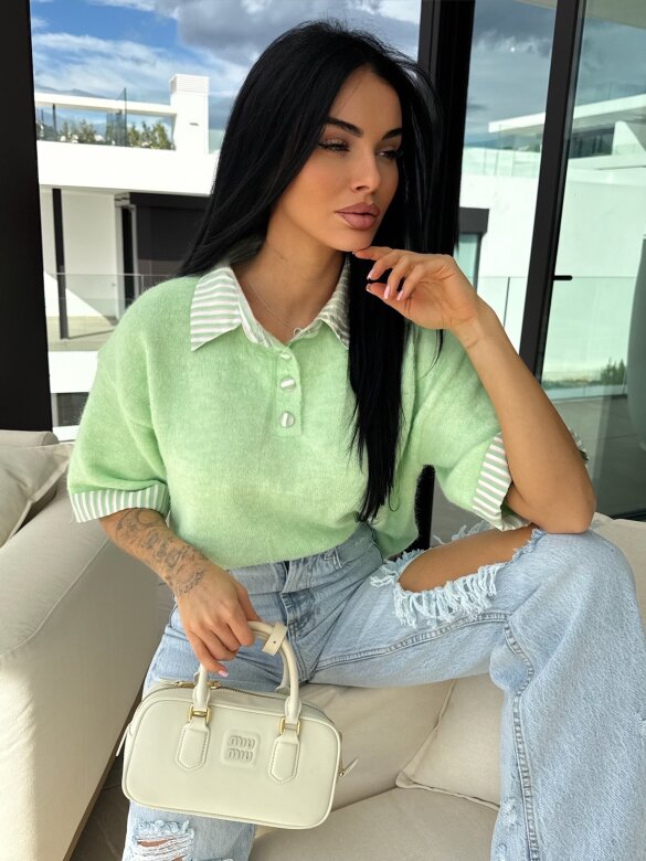 Sweter Luiz z wełną miętowy