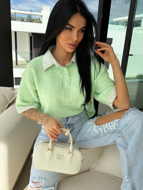 Sweter Luiz z wełną miętowy