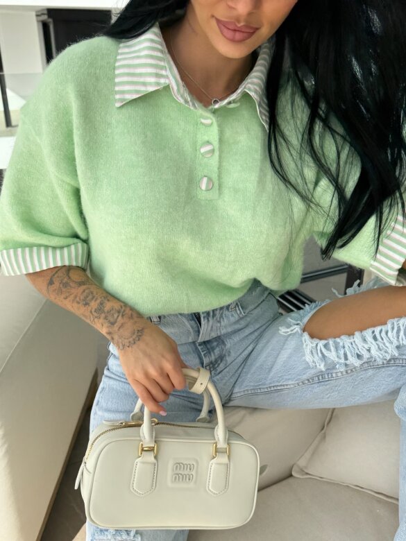 Sweter Luiz z wełną miętowy