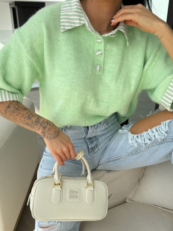 Sweter Luiz z wełną miętowy