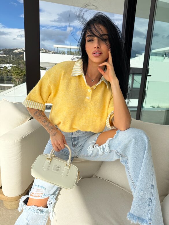 Sweter Luiz z wełną żółty