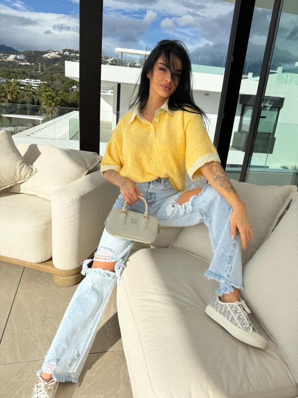 Sweter Luiz z wełną żółty