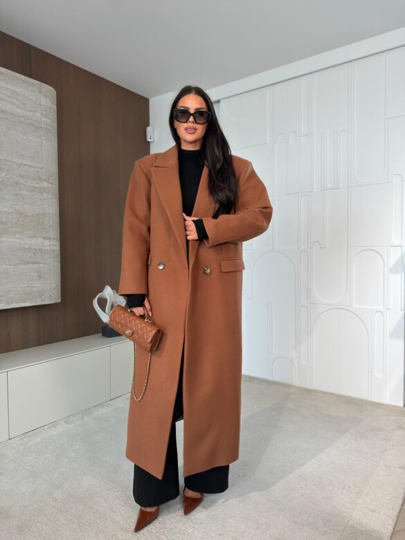 Coat Flint with wool and viscose caramel