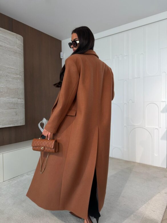 Coat Flint with wool and viscose caramel