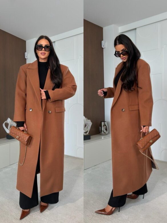 Coat Flint with wool and viscose caramel