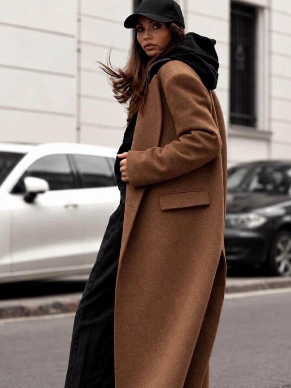 Coat Flint with wool and viscose caramel