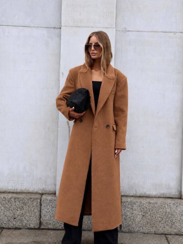 Coat Flint with wool and viscose caramel