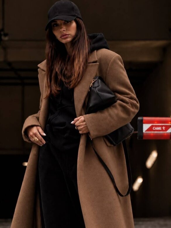 Coat Flint with wool and viscose caramel