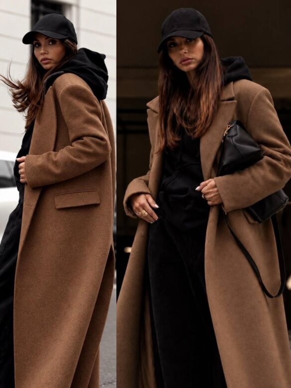 Coat Flint with wool and viscose caramel