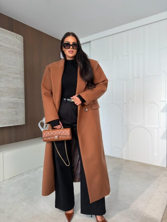 Coat Flint with wool and viscose caramel