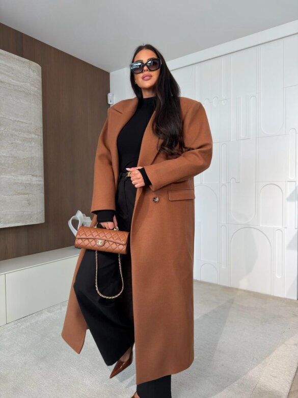 Coat Flint with wool and viscose caramel