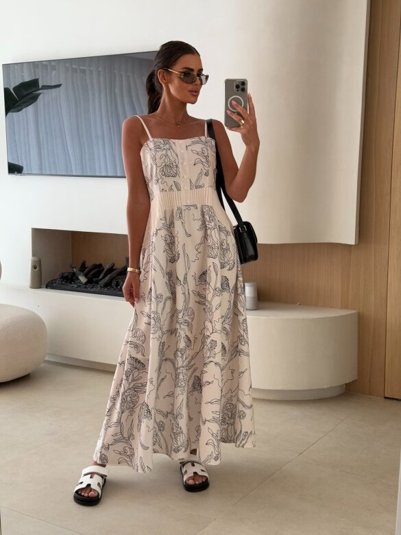 Sukienka Claudie midi ecru-czarna